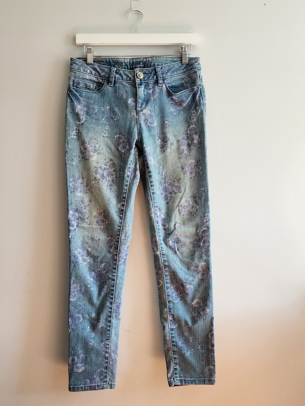 LC Lauren Conrad Low Rise Floral Print Skinny Jeans Women 4 Light Blue